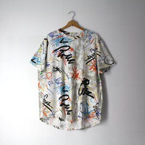 YININF men's XXL 2XL t-shirt white multi graffiti print Streetwear Hip Hop New